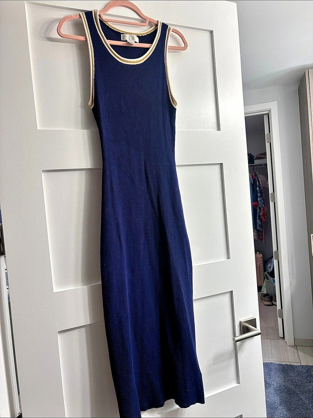 Caroline Constas Maxi Dress in Blue & White Size Medium Like New